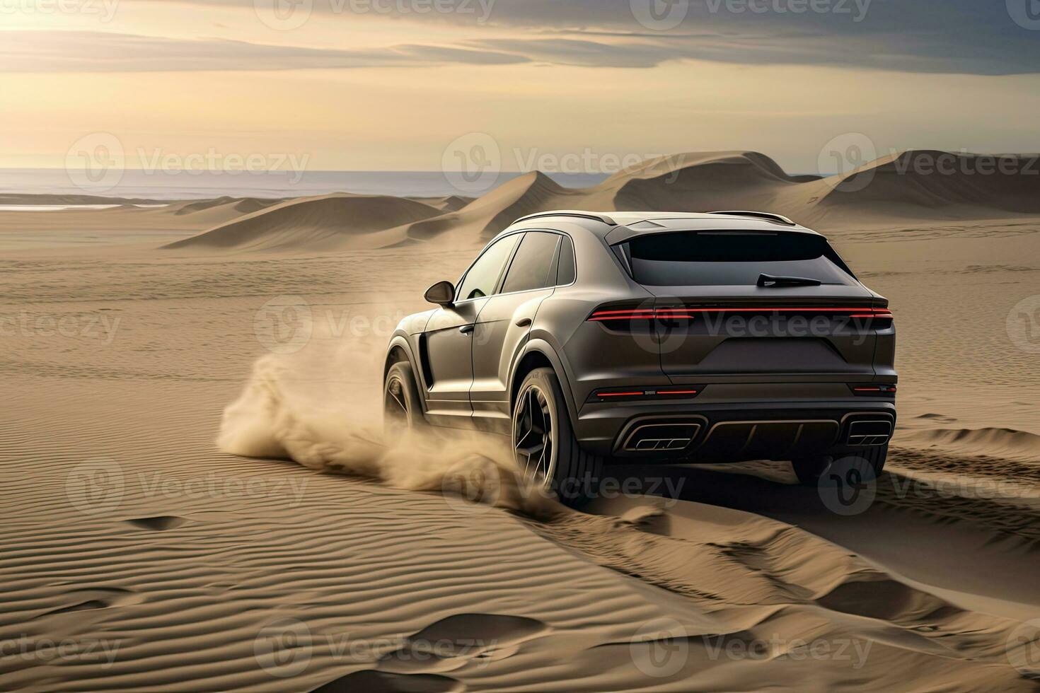 luxury car on sand dunes. Generative AI photo