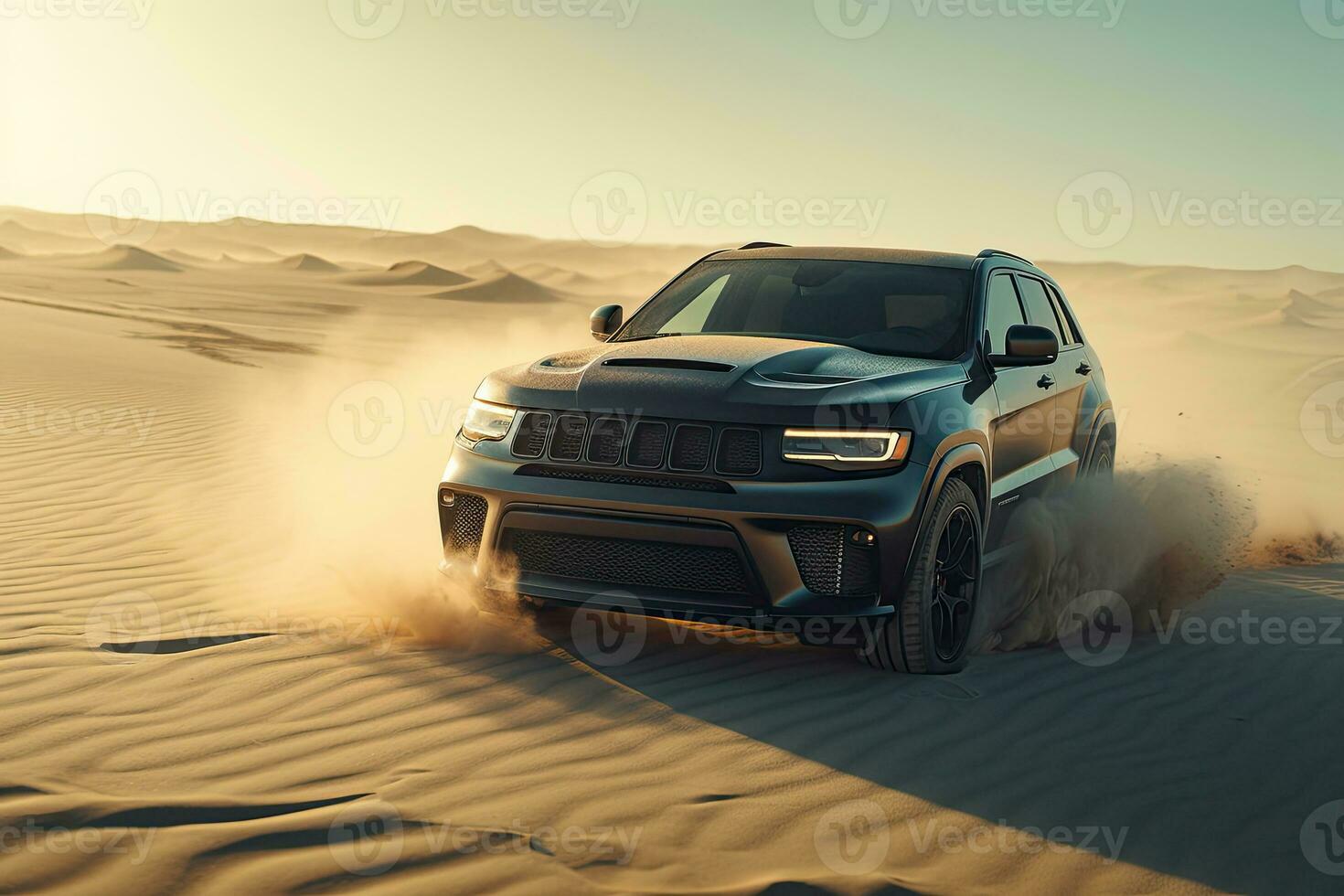 luxury car on sand dunes. Generative AI photo