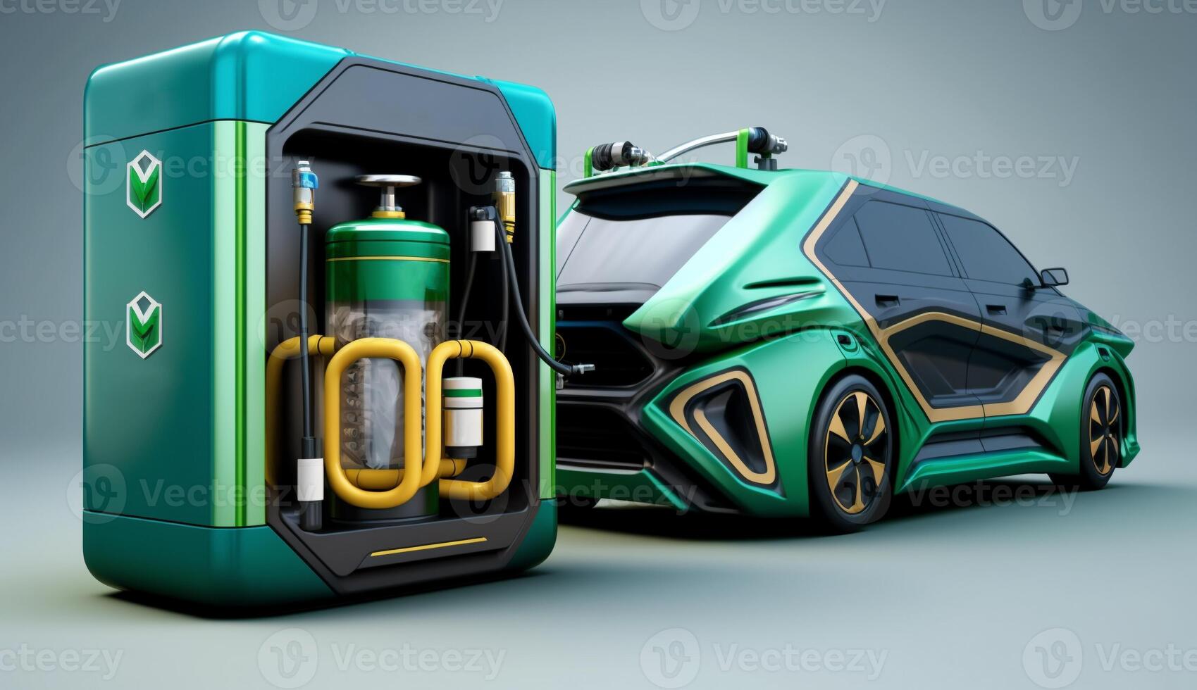 hydrogen power car vehicles ,hydrogen stations, green hydrogen and renwable power concept. AI Generative. photo