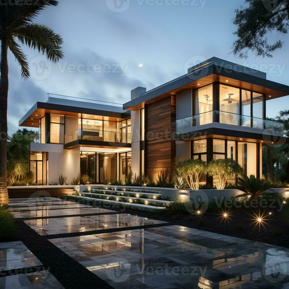 arquitectura de moderno casa con nadando piscina y terraza real inmuebles concepto ai generativo foto