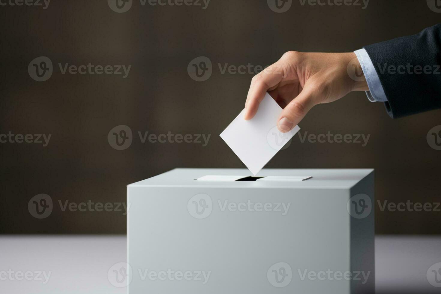 Voting concept. Hand putting vote in a ballot box. Ai generative photo