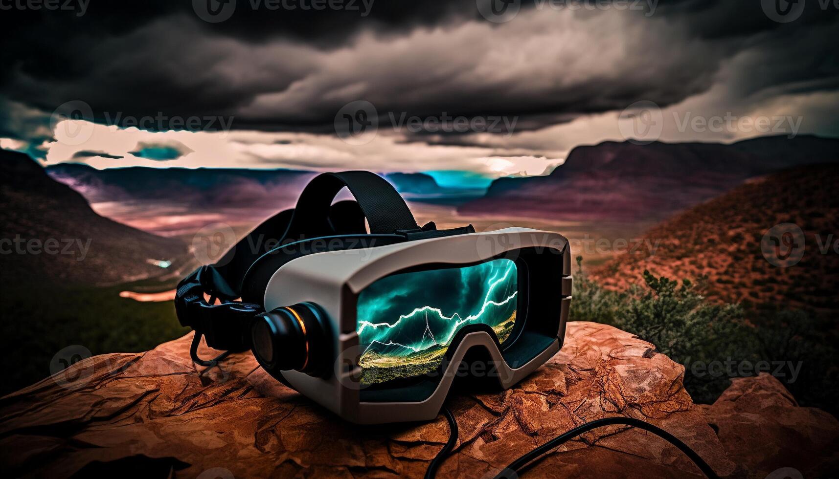 Metaverse, Future game and entertainment digital technology, VR virtual reality glasses, . photo