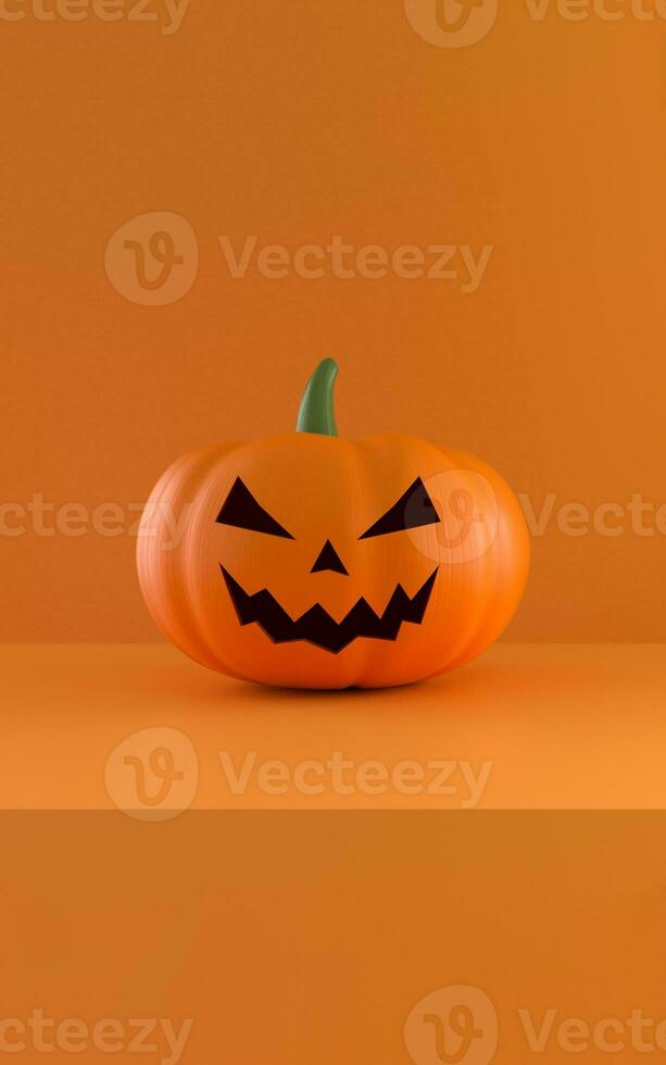 halloween jack o lantern on orange studio background. photo