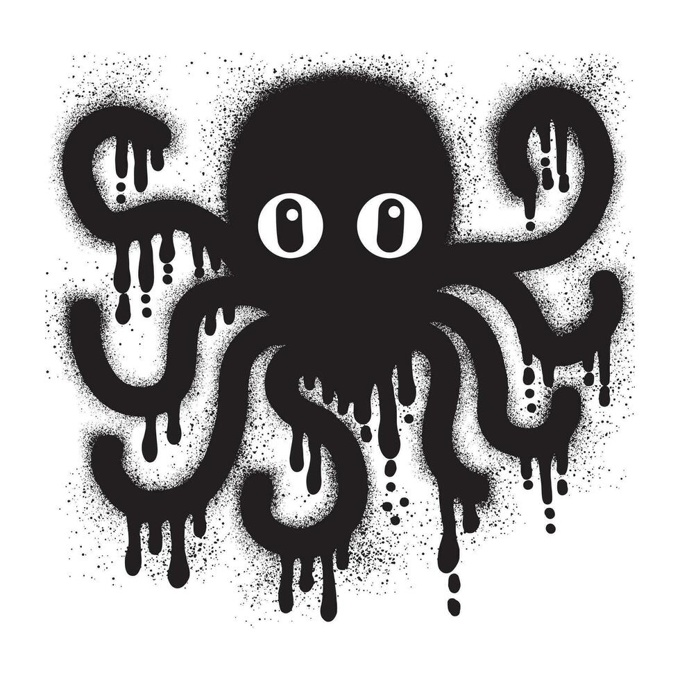 Octopus graffiti art with black spray paint vector