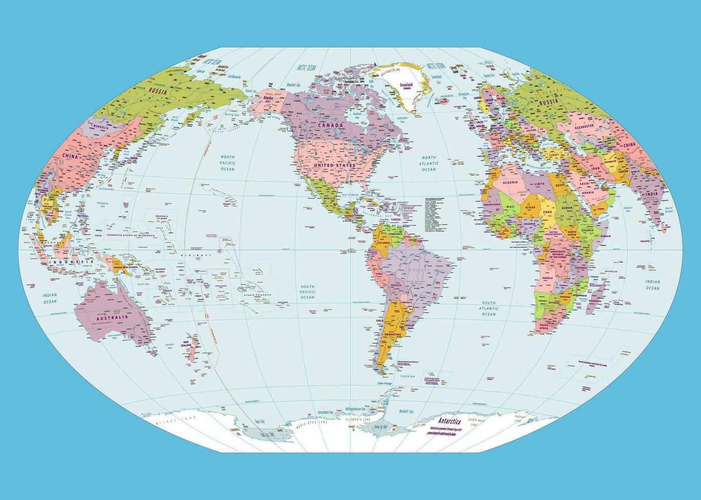 político mundo mapa America centrado winkel-tripel proyección vector