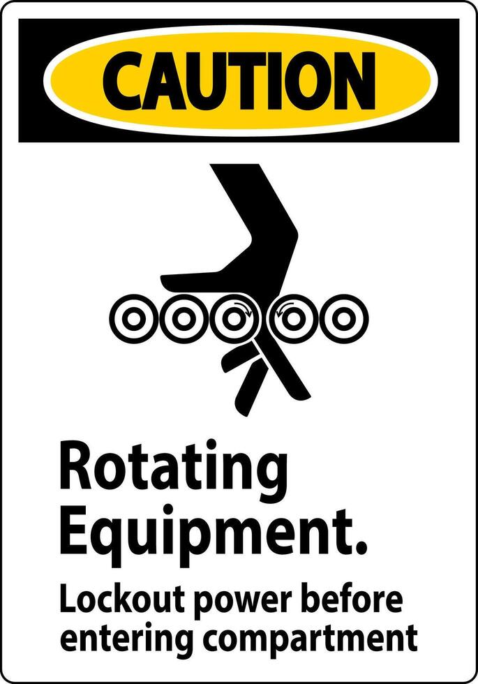 Caution First Sign, Rotating Equipment, Lockout Power Before Entering Compartment vector