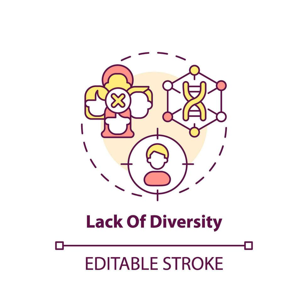 Lack of diversity concept icon. Providing research in limited population group. Precision medicine challenge abstract idea thin line illustration. Isolated outline drawing. Editable stroke vector