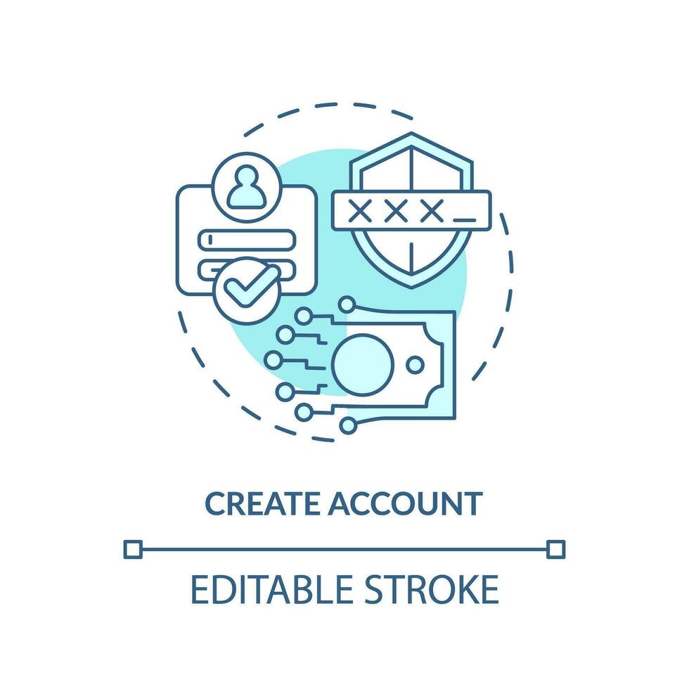 2D editable create account thin line icon concept, isolated vector, blue illustration representing digital currency. vector