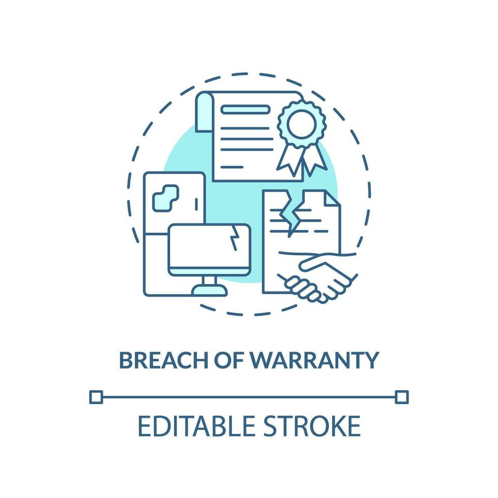 2D editable breach of warranty thin line icon concept, isolated vector, blue illustration representing product liability. vector
