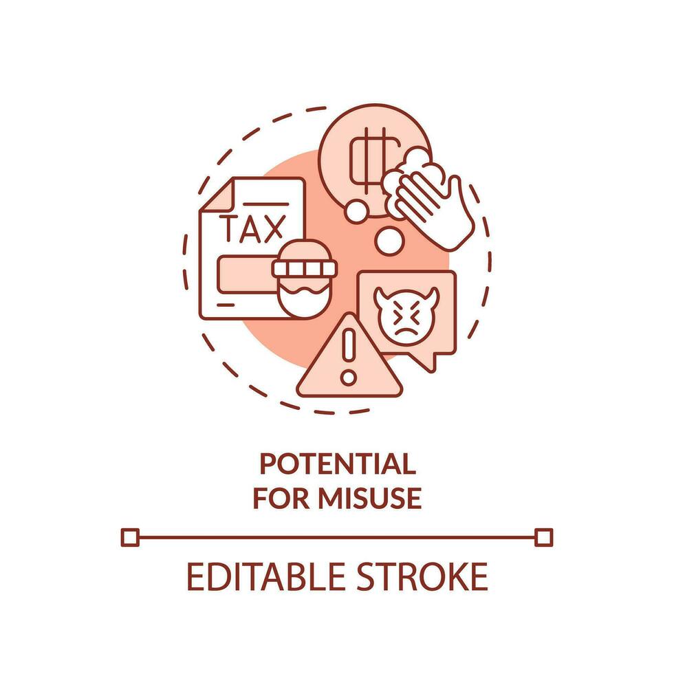 2D editable potential for misuse thin line icon concept, isolated vector, red illustration representing digital currency. vector