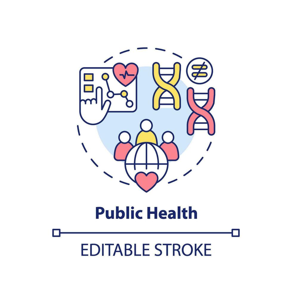 Public health concept icon. Improving healthcare service with genome studying. Application of precision medicine abstract idea thin line illustration. Isolated outline drawing. Editable stroke vector