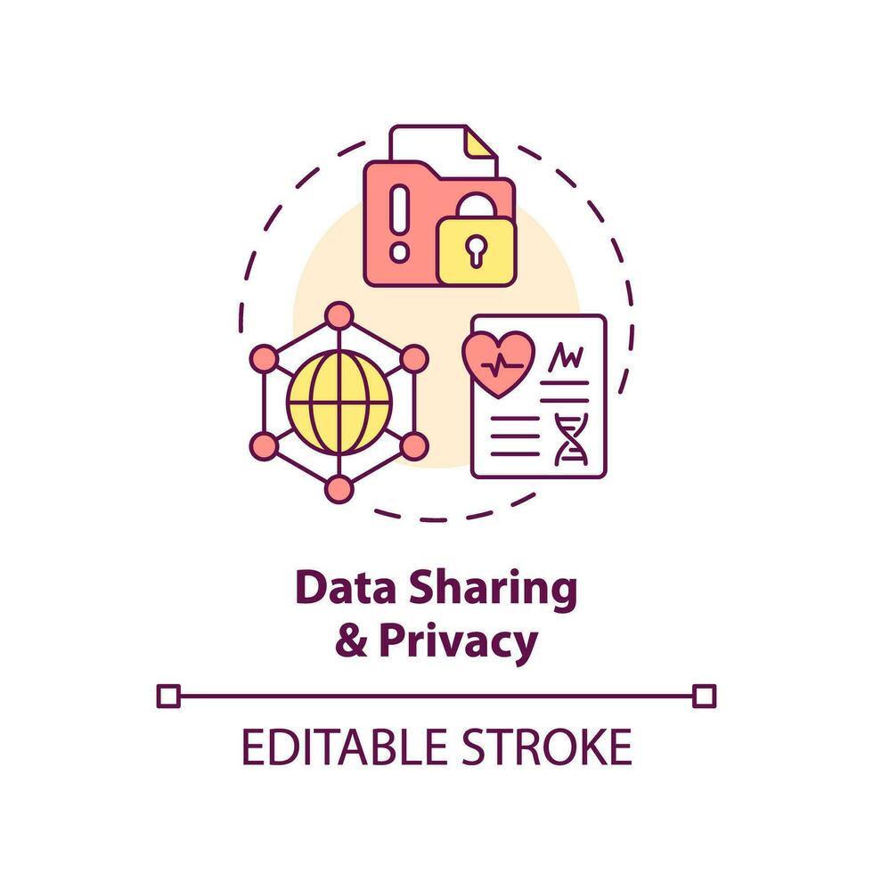 Data sharing and privacy concept icon. Patient information security concern. Precision medicine challenge and limitation abstract idea thin line illustration. Isolated outline drawing. Editable stroke vector