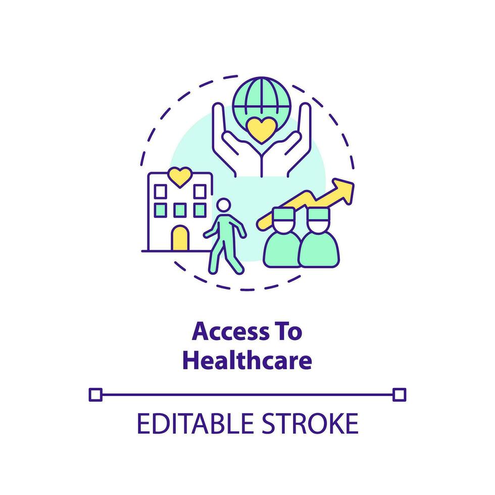 Access to healthcare concept icon. Providing medical service. Patient support. Social determinant of health abstract idea thin line illustration. Isolated outline drawing. Editable stroke vector