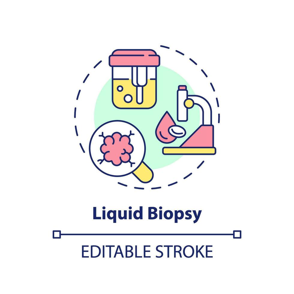 líquido biopsia concepto icono. oncología diagnóstico proceso. precisión medicina método. tecnológico avanzar resumen idea Delgado línea ilustración. aislado contorno dibujo. editable carrera vector