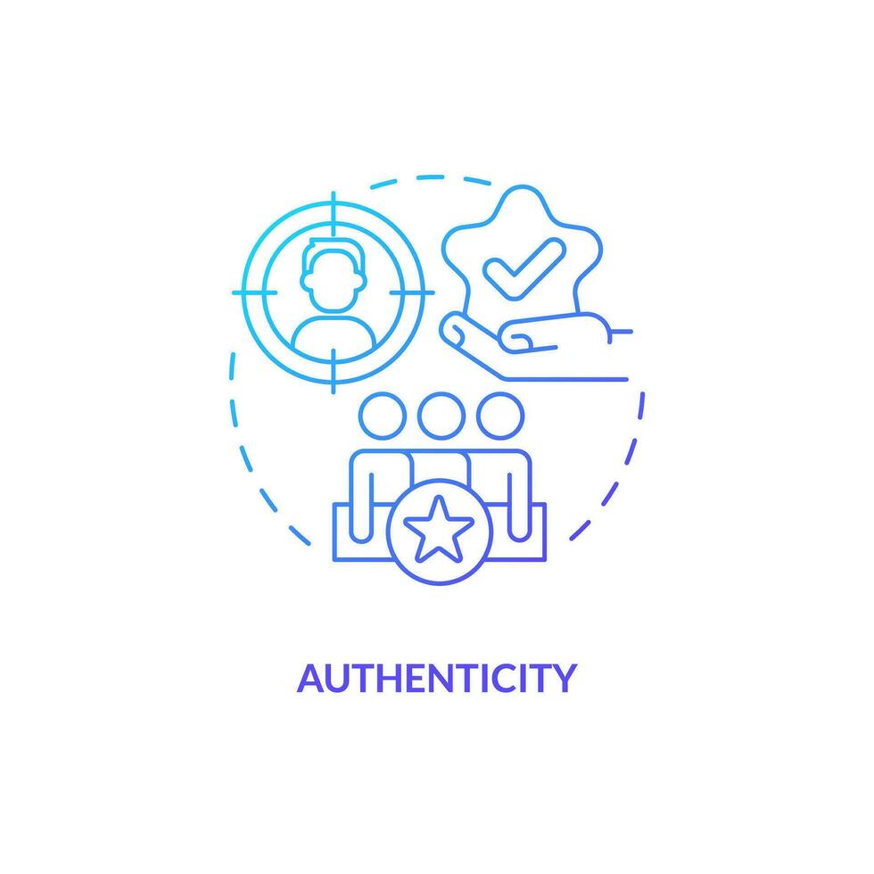 Authenticity blue gradient concept icon. Self expression. Safe environment. Community support. Social inclusion. Person identity abstract idea thin line illustration. Isolated outline drawing vector