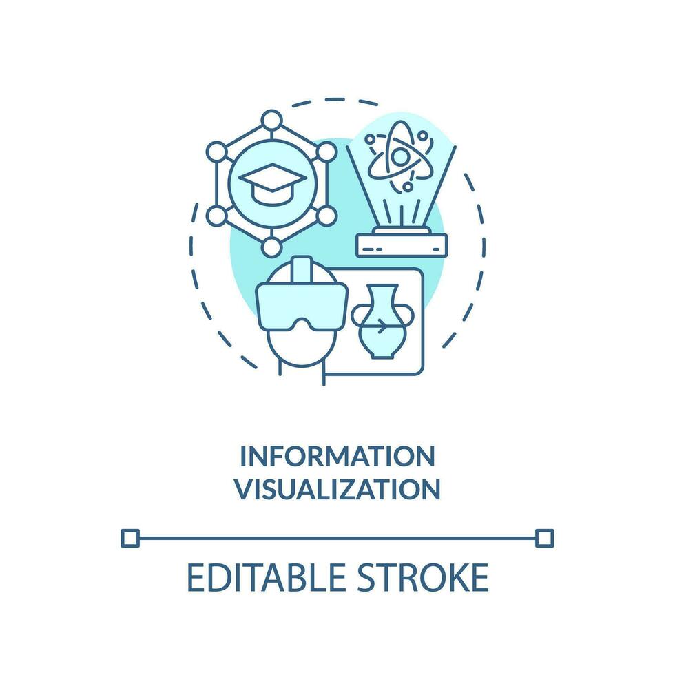 2D thin line blue icon representing information visualization, isolated customizable vector illustration, innovation in education.
