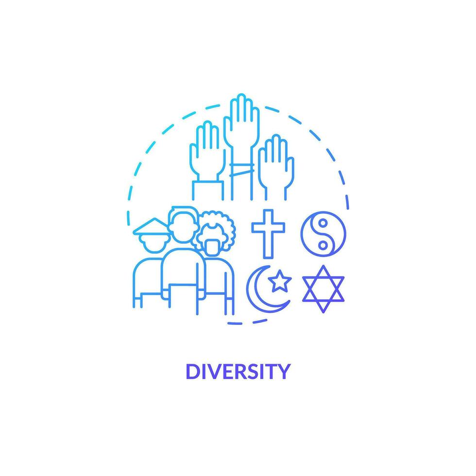 Diversity blue gradient concept icon. Cross cultural communication. Ethnic group. Racial equality. Religious freedom. Social inclusion abstract idea thin line illustration. Isolated outline drawing vector