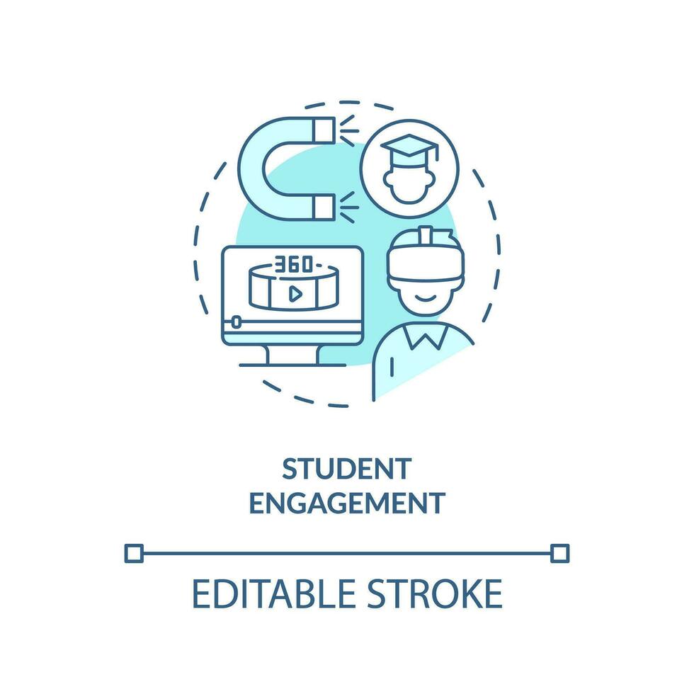 2D thin line blue icon representing AI in student engagement, isolated customizable vector illustration, innovation in education.