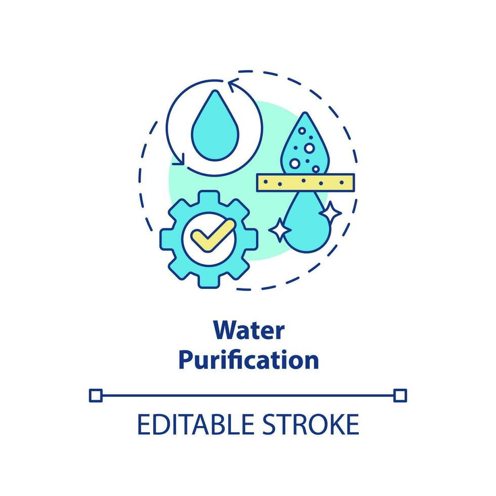 agua purificación concepto icono. Procesando de hidro fuentes. agua tratamiento resumen idea Delgado línea ilustración. aislado contorno dibujo. editable carrera vector