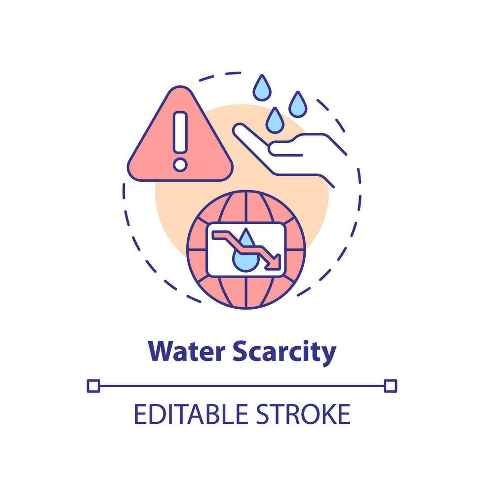 Water scarcity concept icon. Lack of fresh aqua resources. Hydro source threat abstract idea thin line illustration. Isolated outline drawing. Editable stroke vector