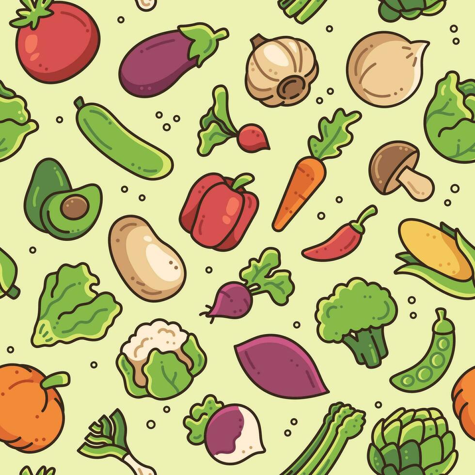Veggies Fresh and Healthy Seamless Vegetables Pattern Vector Illustration