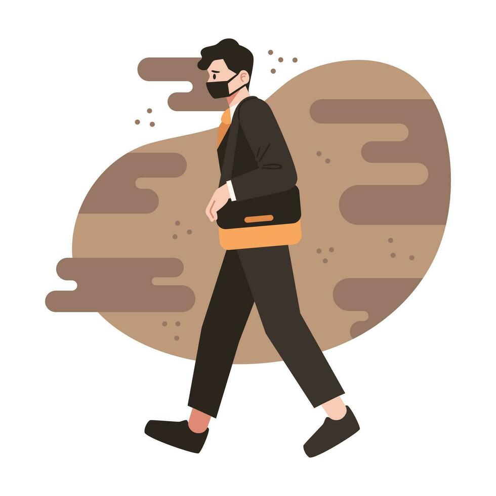 empresario caminando mediante polvo contaminación vector ilustración