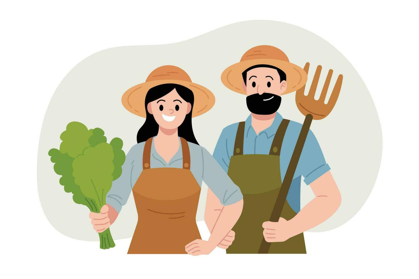 Smiling Farmer Couple Standing Side by Side Vector Illustration