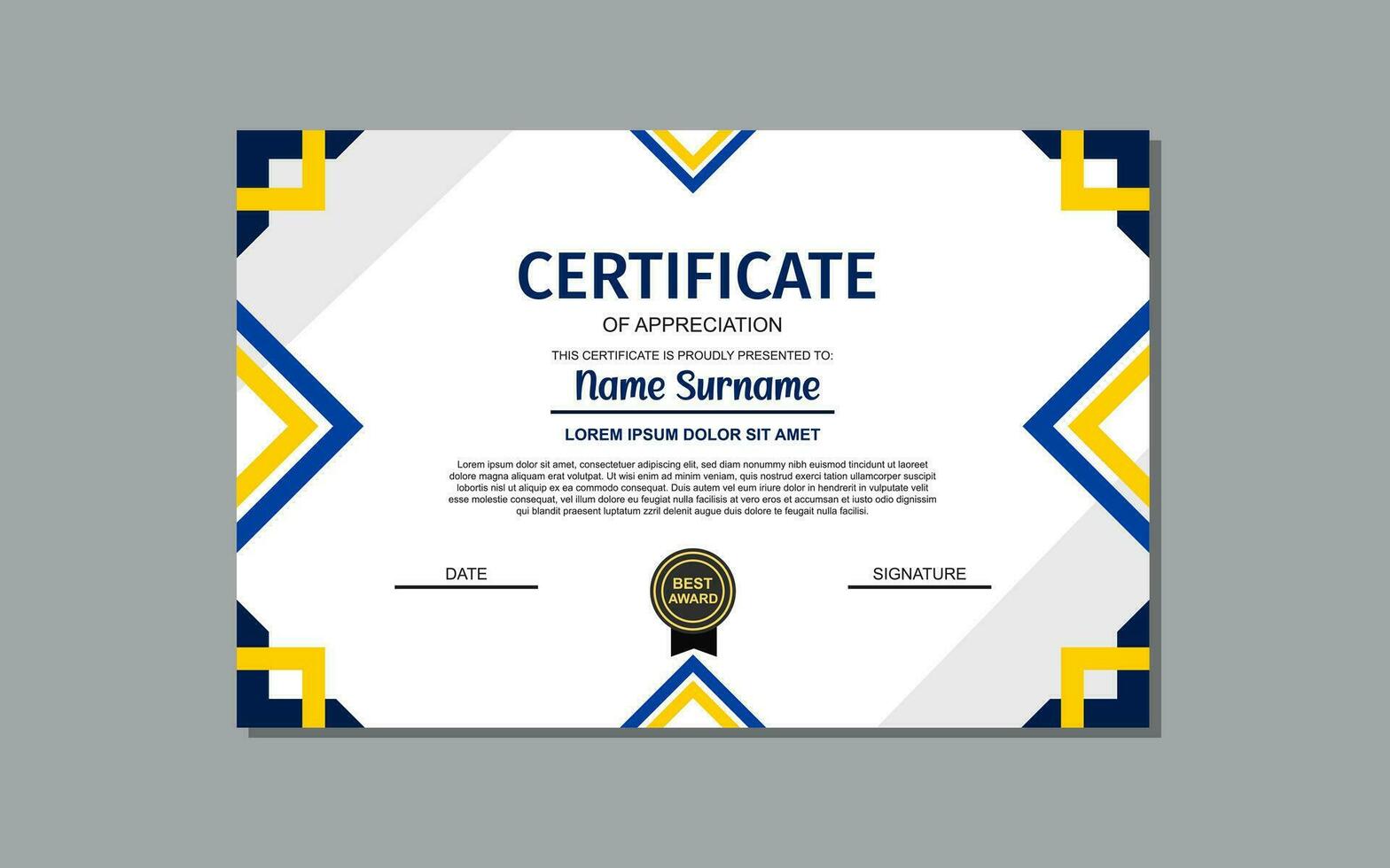 certificate template design in blue color. vector