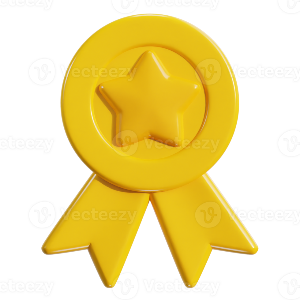 3d winner ribbon award medal with star icon png