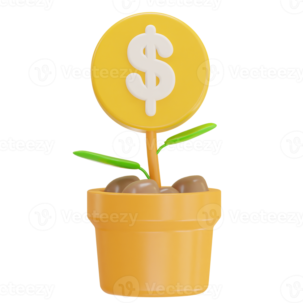 dollar coin stacks and plant saving money icon illustration png