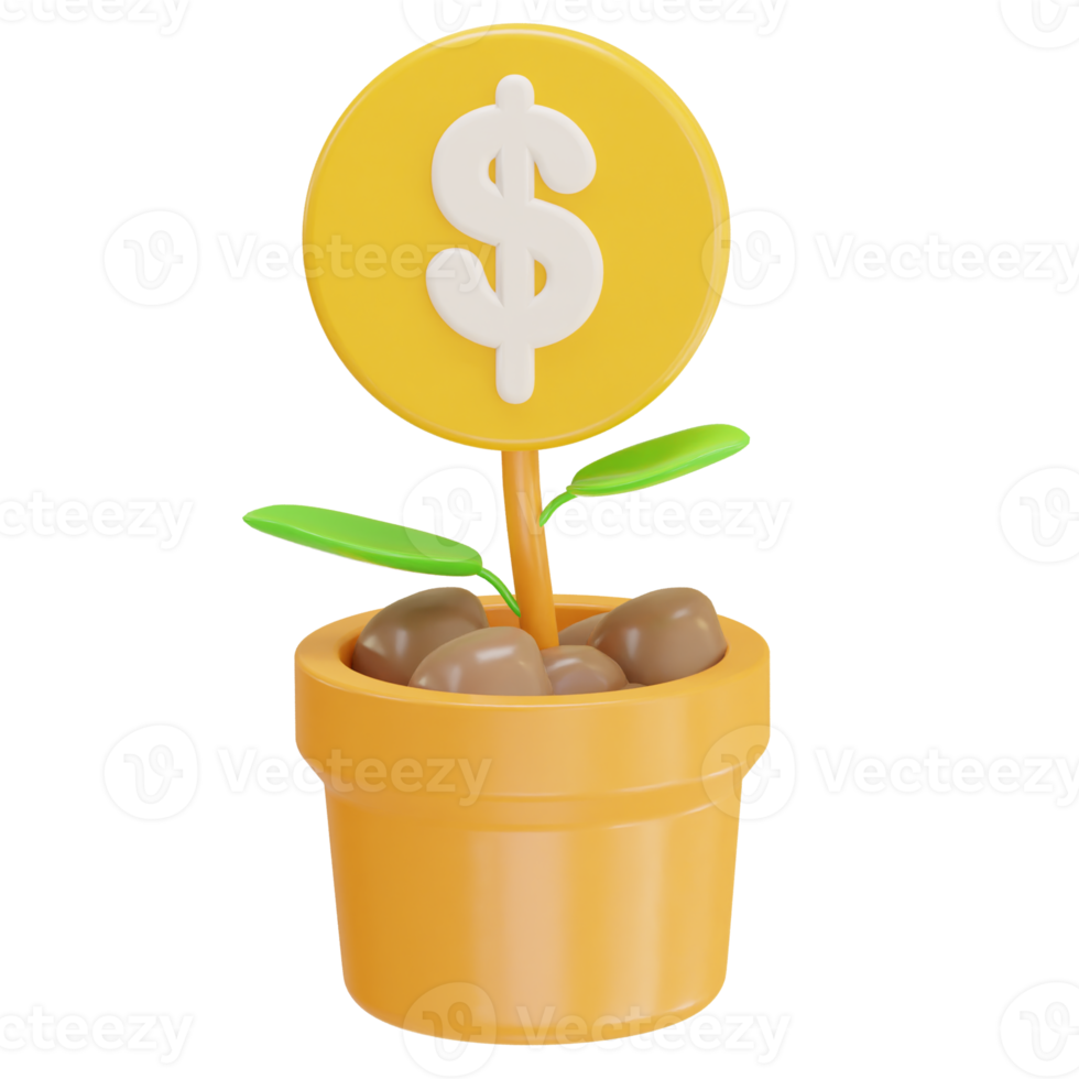 dollar coin stacks and plant saving money icon illustration png