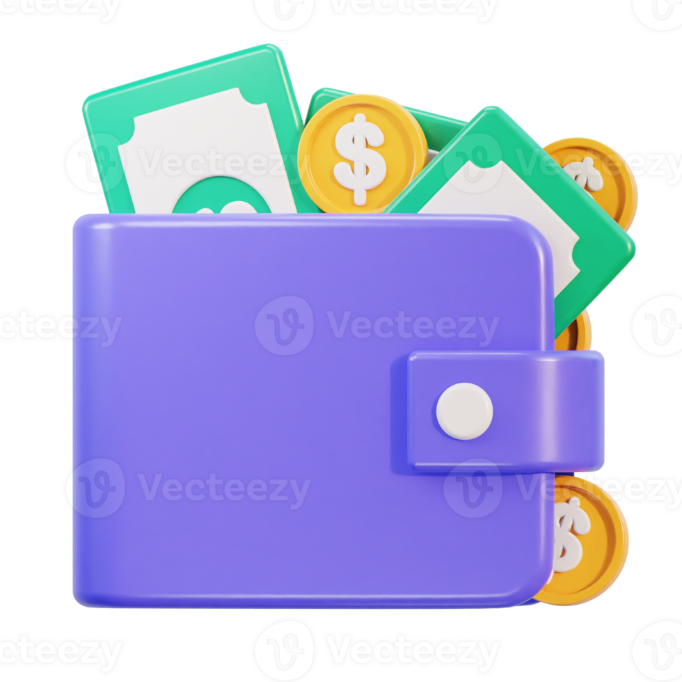 3d wallet icon with money png