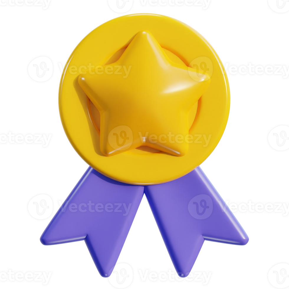 3d winner ribbon award medal with star icon png