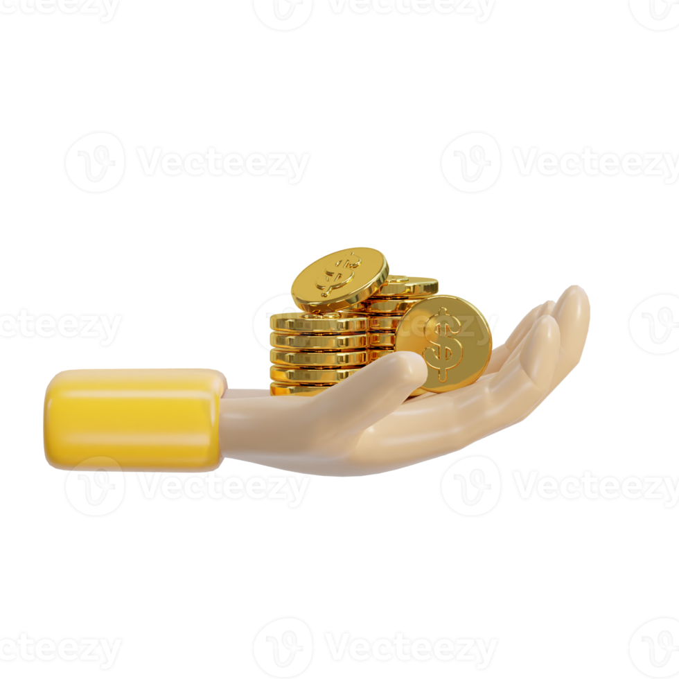 hand in Money bag with golden coins stack png