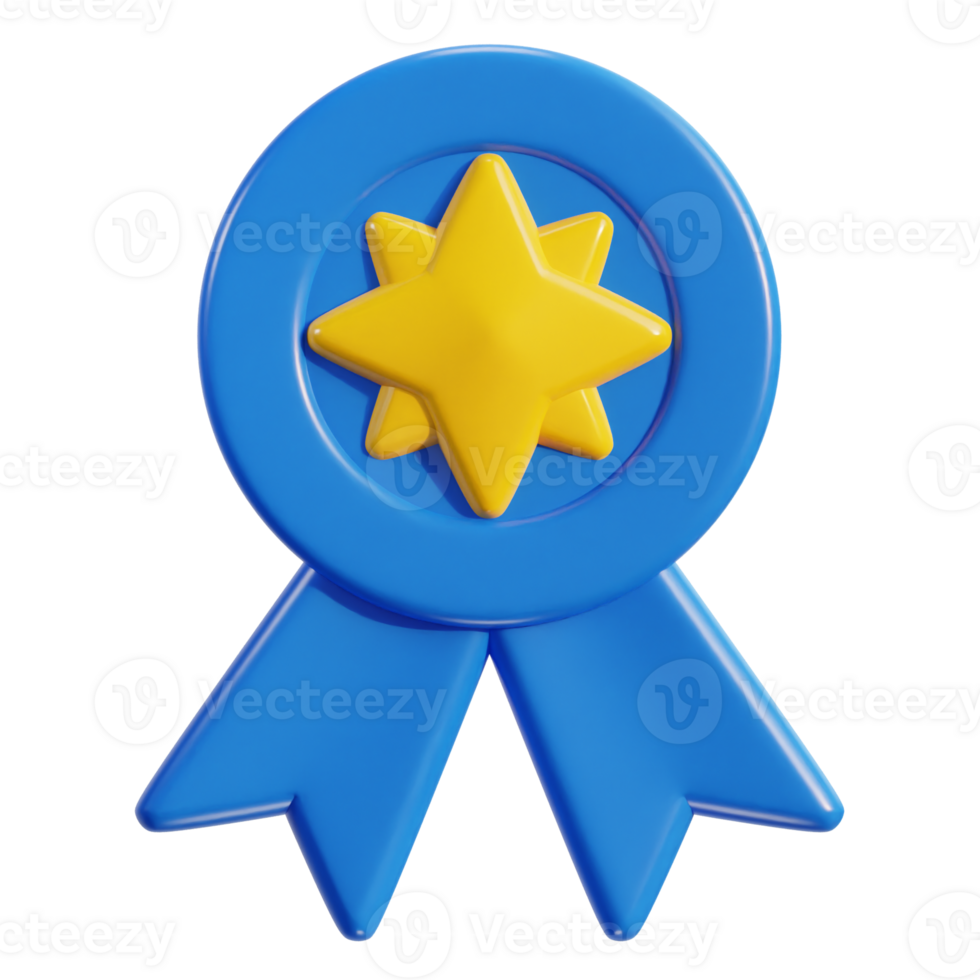 3d winner ribbon award medal with star icon png