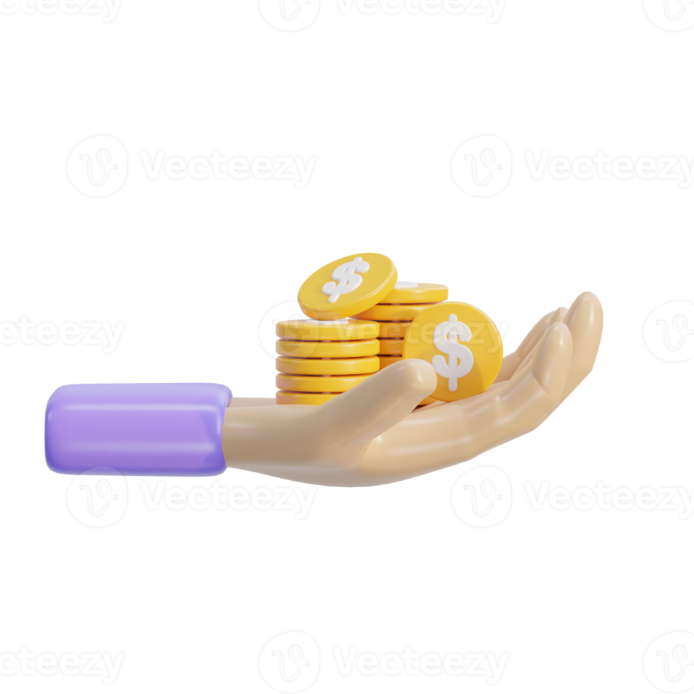 hand in Money bag with golden coins stack png