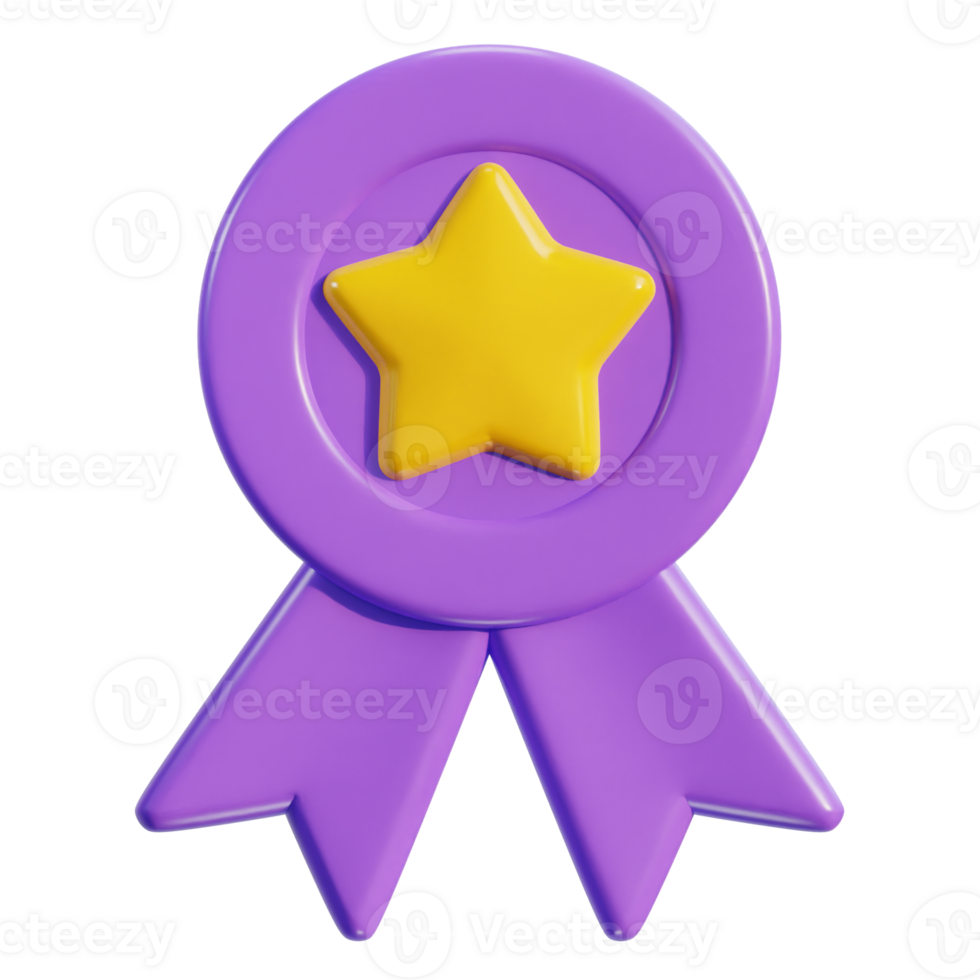 3d winner ribbon award medal with star icon png