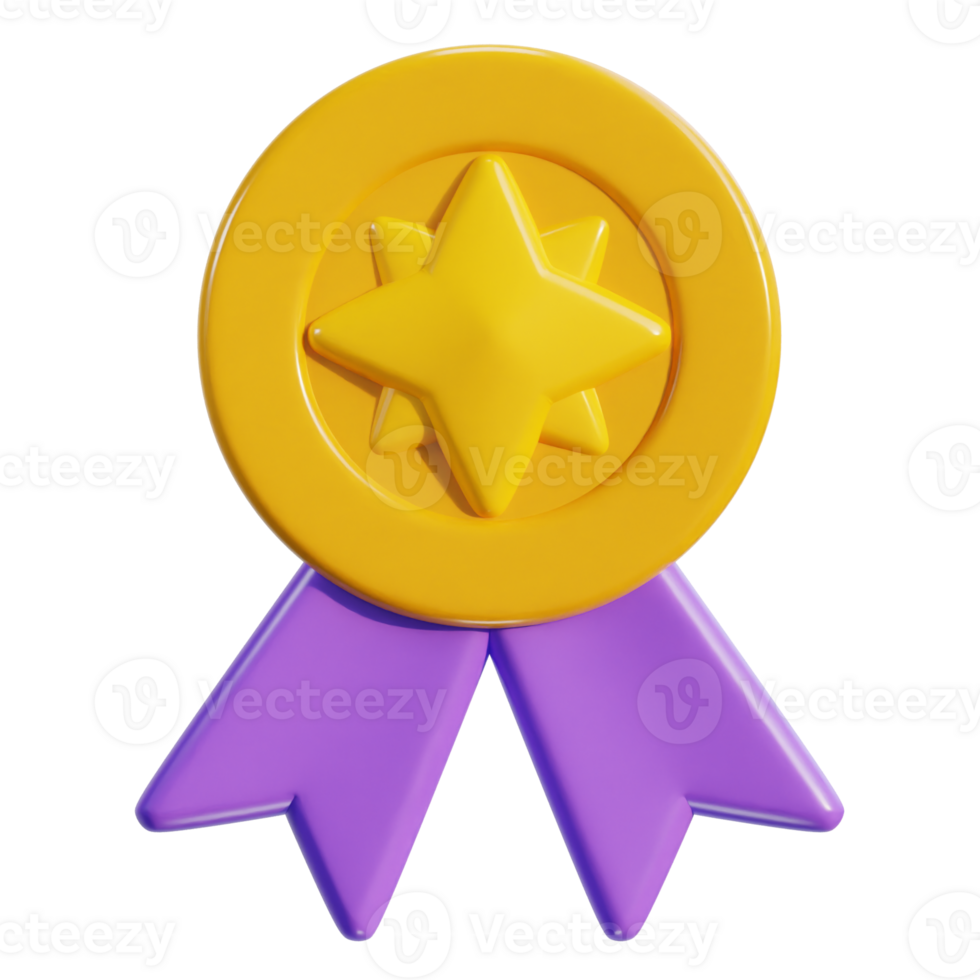 3d winner ribbon award medal with star icon png