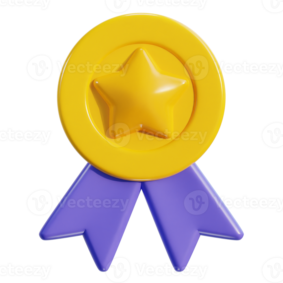 3d winner ribbon award medal with star icon png