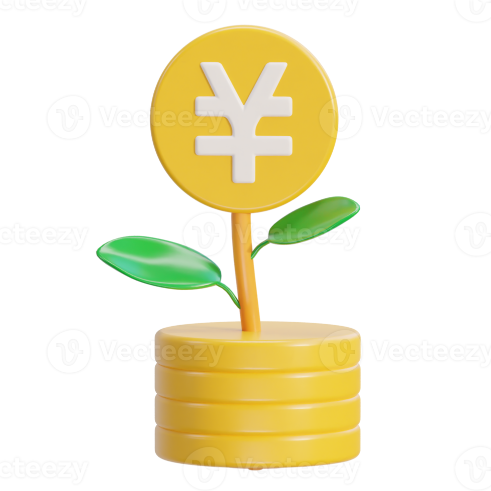 yen coin stacks and plant saving icon png