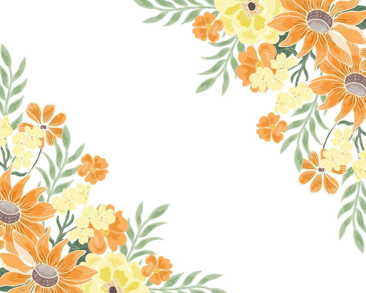 Anemone and Sunflower Hand Drawn Border vector