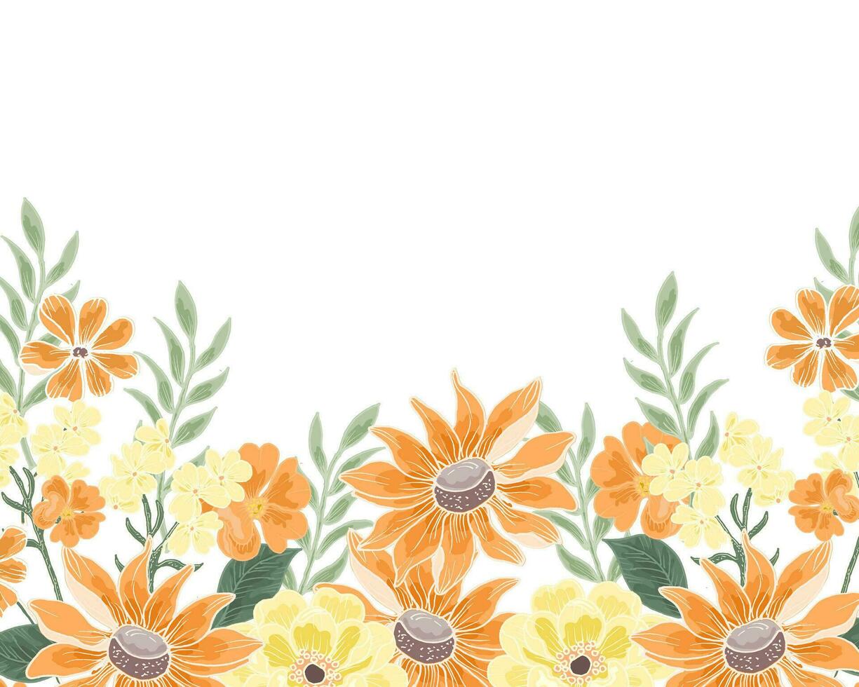 Anemone and Sunflower Hand Drawn Background vector