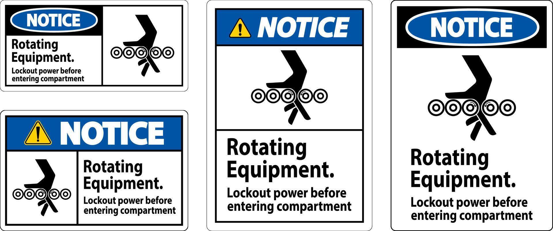 Notice First Sign, Rotating Equipment, Lockout Power Before Entering Compartment vector