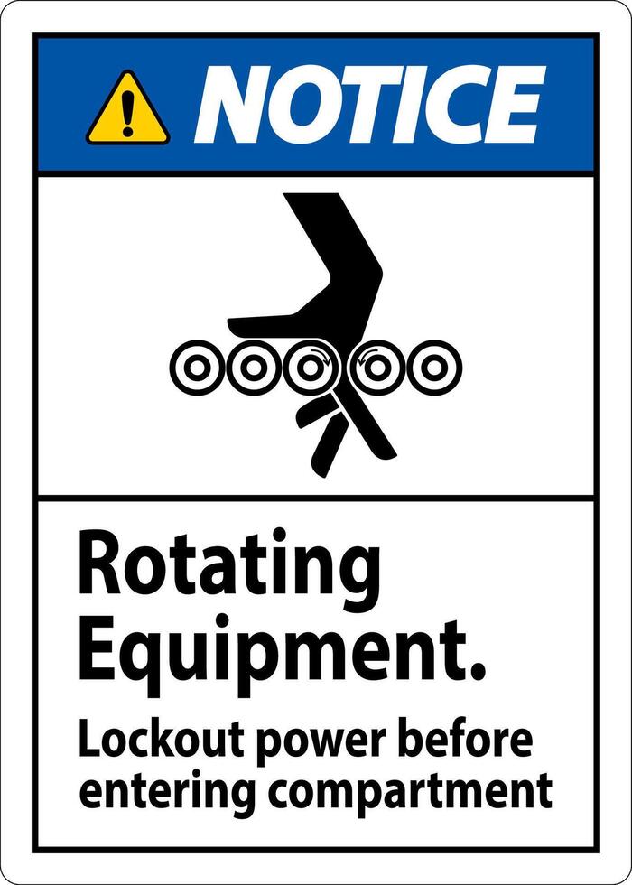 Notice First Sign, Rotating Equipment, Lockout Power Before Entering Compartment vector