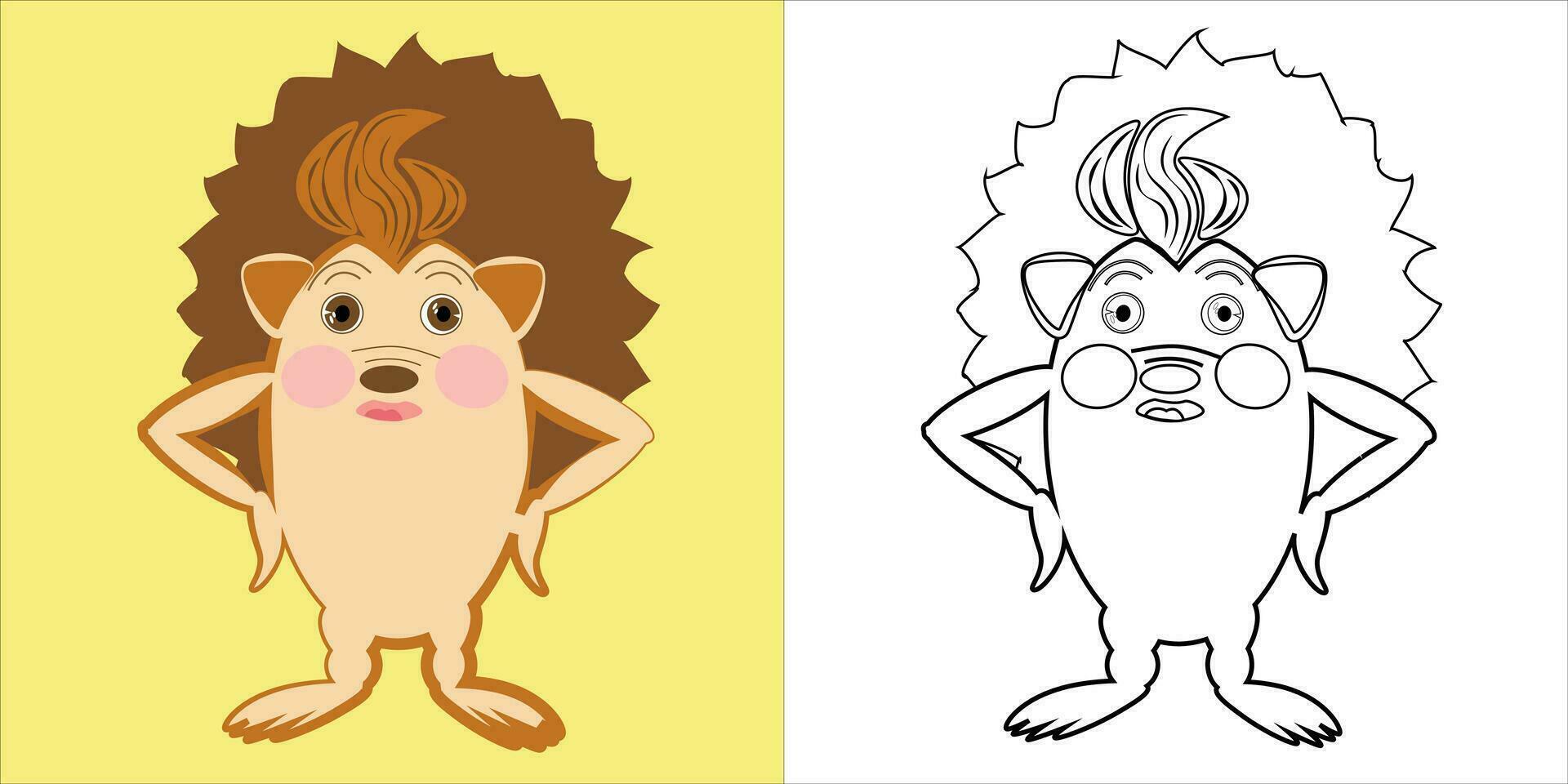 Cartoon hedgehog kids vector coloring book illustration color and black and white outline picture for coloring book EPS10