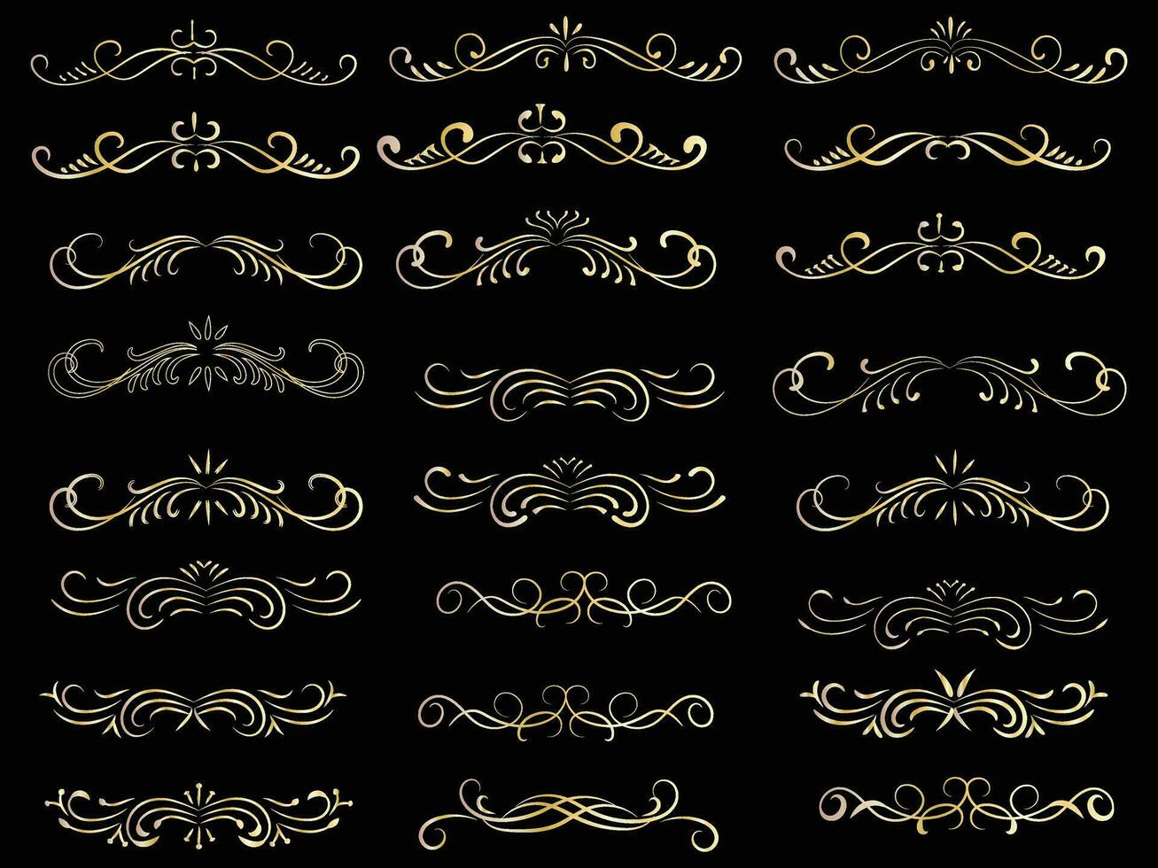 Golden vintage floral elements art deco style decorative border frames and dividers. vector