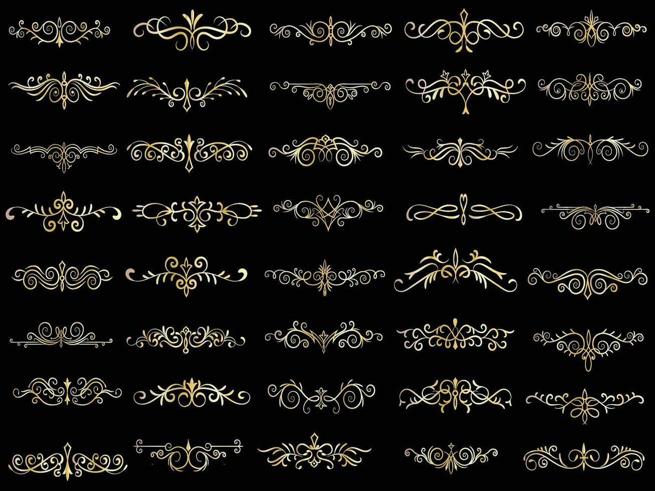 dorado Clásico floral elementos Arte deco estilo decorativo frontera marcos y divisores vector