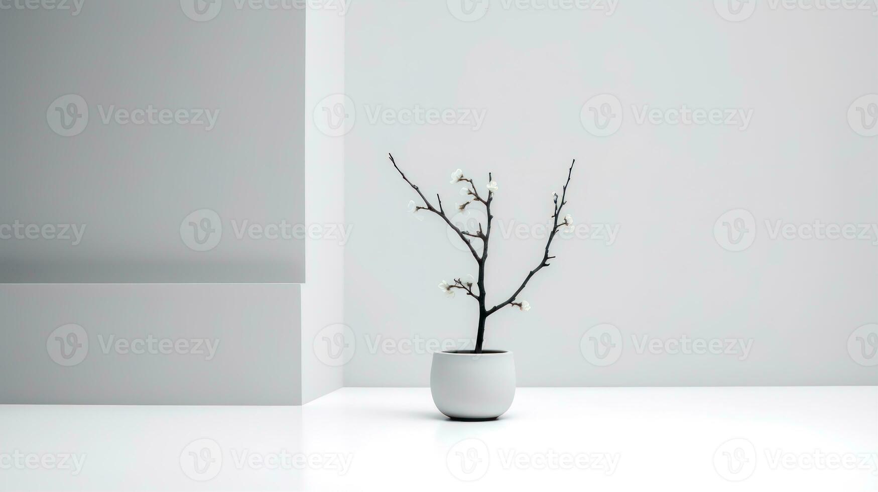 minimalista blanco flor maceta en blanco antecedentes ai generado foto