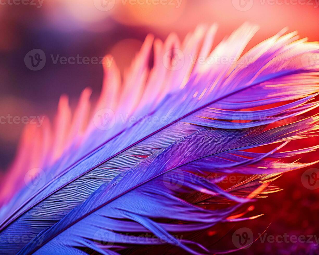 Close-up of a Soft and Light Feather Abstract Texture Background with a Feather and Vibrant Colors AI Generative photo