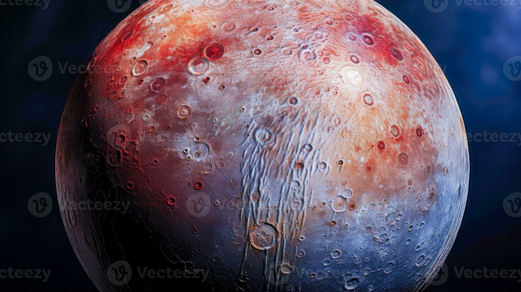 Mercury Planet Close Up View with Craters and White Streak Close Up of Mercury Planet in Dark Space AI Generative photo